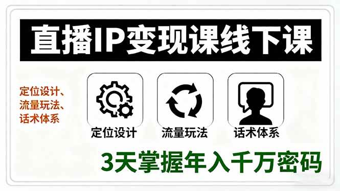 （16065期）直播IP变现课线下课，定位设计、流量玩法、话术体系，3天掌握年入千万密码-副业资源网