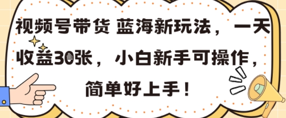 视频号带货蓝海新玩法，一天收益3张，小白新手可操作，简单好上手!-副业资源网