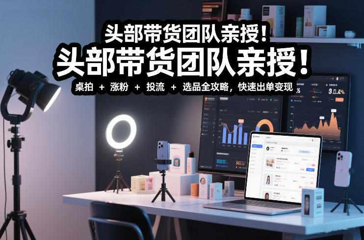 头部带货团队亲授！专业短视频实拍带货课：桌拍+涨粉+投流+选品全攻略，快速出单变现，月入2w+-副业资源网