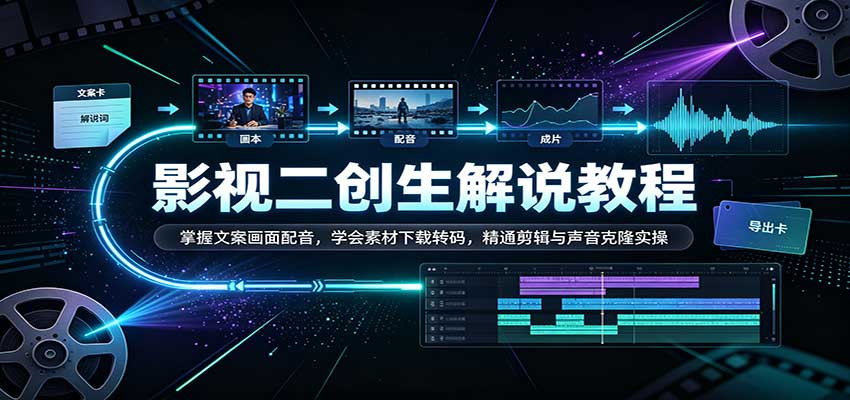 影视二创解说教程:掌握文案画面配音,学会素材下载转码,精通剪辑与声音克隆实操-副业资源网