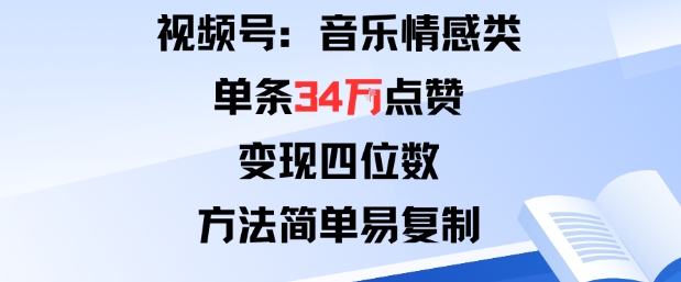 视频号分成计划新玩法：音乐情感类单条34W点赞，变现四位数，方法简单易复制-副业资源网