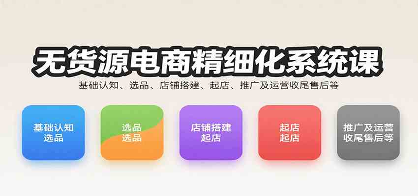 无货源电商精细化系统课：基础认知、选品、店铺搭建、起店、推广及运营收尾售后等-副业资源网