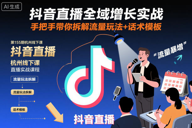 抖音直播全域增长实战第155期杭州线下课,手把手带你拆解流量玩法+话术模板-副业资源网