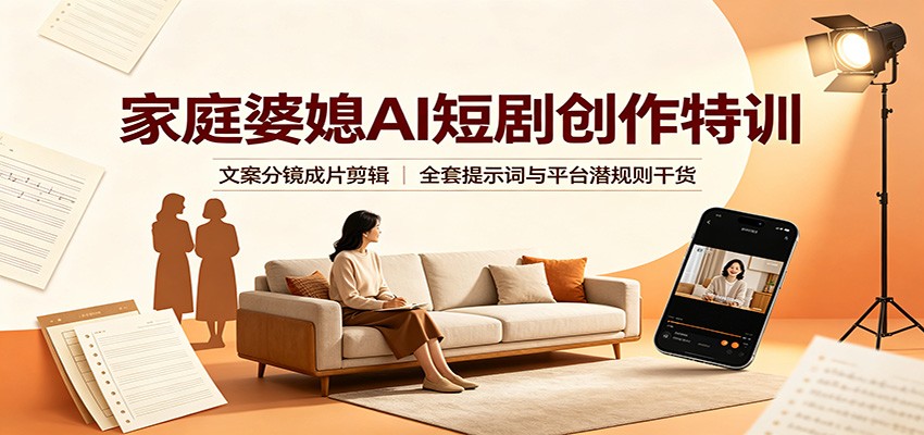 家庭婆媳AI短剧创作特训：文案分镜成片剪辑，全套提示词与平台潜规则干货-副业资源网