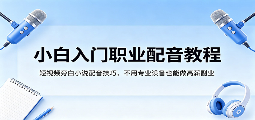 小白入门职业配音教程，短视频旁白小说配音技巧，不用专业设备也能做高薪副业-副业资源网