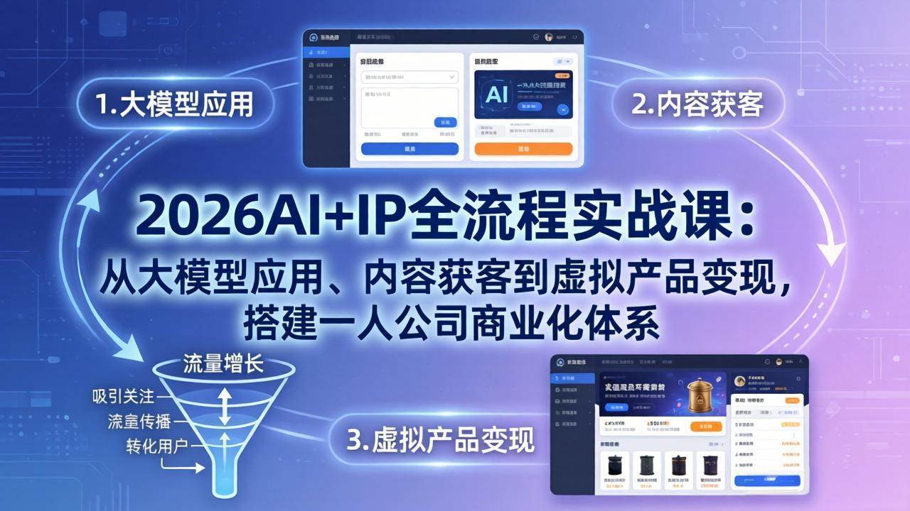 （17863期）2026AI+IP全流程实战课：从大模型应用、内容获客到虚拟产品变现，搭建一人公司商业化体系-副业资源网