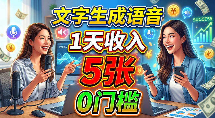 文字生成语音，1天收入5张，超简单美刀项目-副业资源网