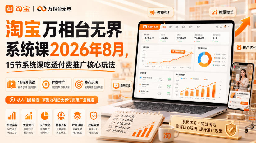 淘宝万相台无界系统课2026年8月,15节系统课吃透付费推广核心玩法-副业资源网