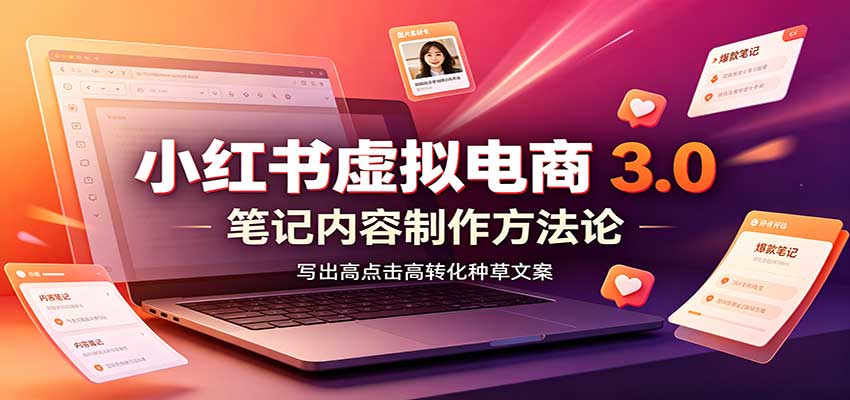 小红书虚拟电商3.0：账号搭建选品开店，笔记内容制作，矩阵投放教学-副业资源网