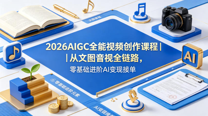 2026AIGC全能视频创作课程｜从文图音视全链路，零基础进阶AI变现接单-副业资源网