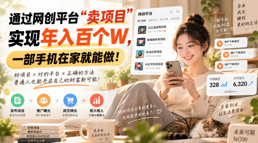 通过网创平台“卖项目”实现年入百个W，一部手机在家就能做！【揭秘】-副业资源网