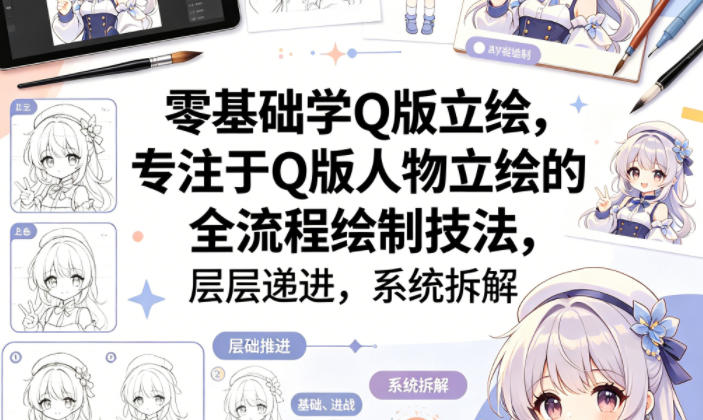 零基础学Q版立绘,专注于Q版人物立绘的全流程绘制技法,层层递进,系统拆解-副业资源网