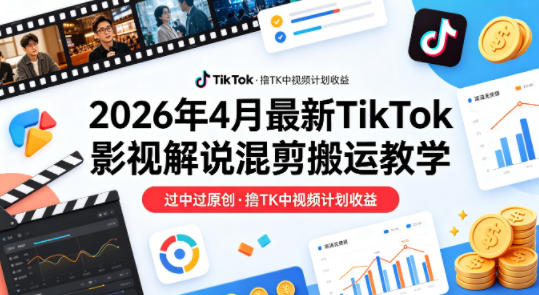 26年4月最新TikTok影视解说混剪搬运教学，过中过原创，撸TK中视频计划收益-副业资源网