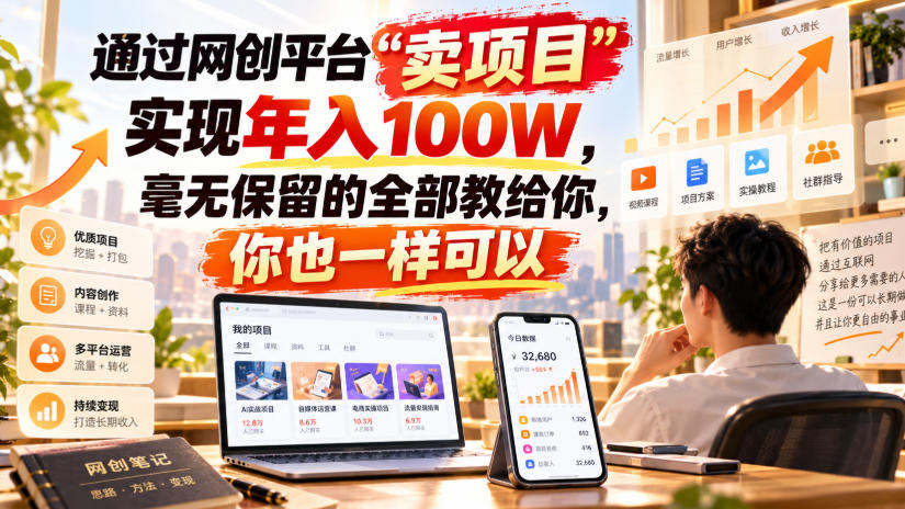 通过网创平台“卖项目”实现年入100W，毫无保留的全部教给你，你也一样可以！【揭秘】-副业资源网