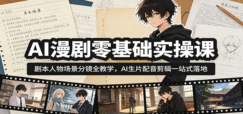 AI漫剧零基础实操课:剧本人物场景分镜全教学,AI生片配音剪辑一站式落地-副业资源网