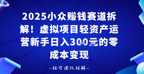 2025小众挣钱赛道拆解！虚拟项目轻资产运营新手日入3张的零成本变现-副业资源网