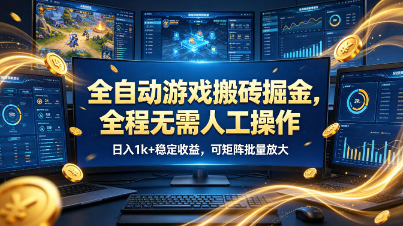 全自动游戏搬砖掘金，全程无需人工操作，日入1k+稳定收益，可矩阵批量放大【揭秘】-副业资源网