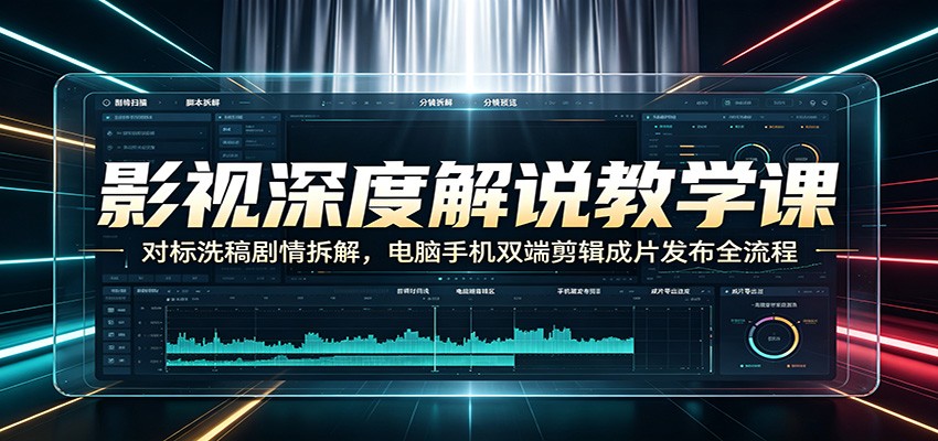影视深度解说教学课：对标洗稿剧情拆解，电脑手机双端剪辑成片发布全流程-副业资源网