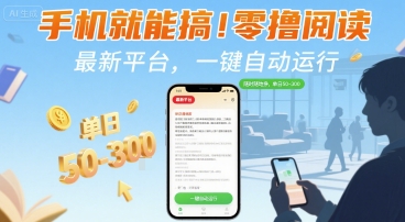 手机就能搞！零撸阅读挂G，最新平台，一键自动运行，随时随地挣，单日50-3张+【揭秘】-副业资源网