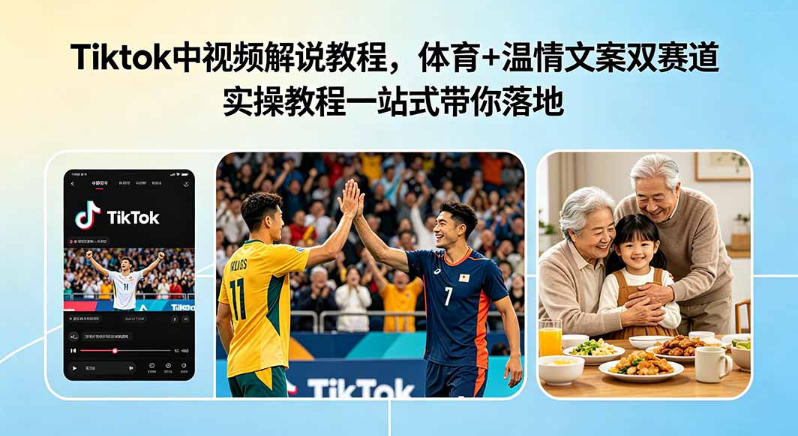 Tiktok中视频解说教程，体育+温情文案双赛道实操教程一站式带你落地，教你出海賺美刀-副业资源网