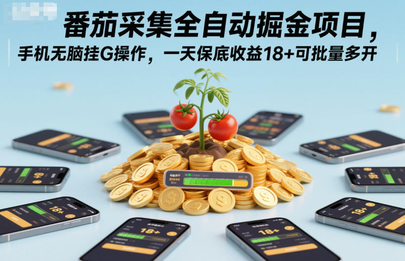番茄采集全自动掘金项目，手机无脑挂G操作，一天保底收益18+可批量多开【揭秘】-副业资源网