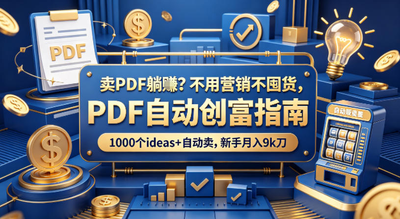 卖PDF躺賺？不用营销不囤货，PDF自动创富指南，1000个ideas+自动卖，新手月入9k刀【原创双语字幕】-副业资源网