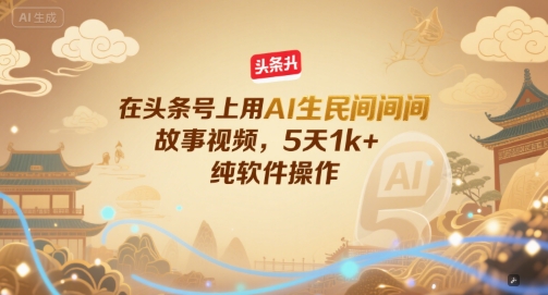 在头条号上用AI生民间故事视频，5天1k+，纯软件操作-副业资源网