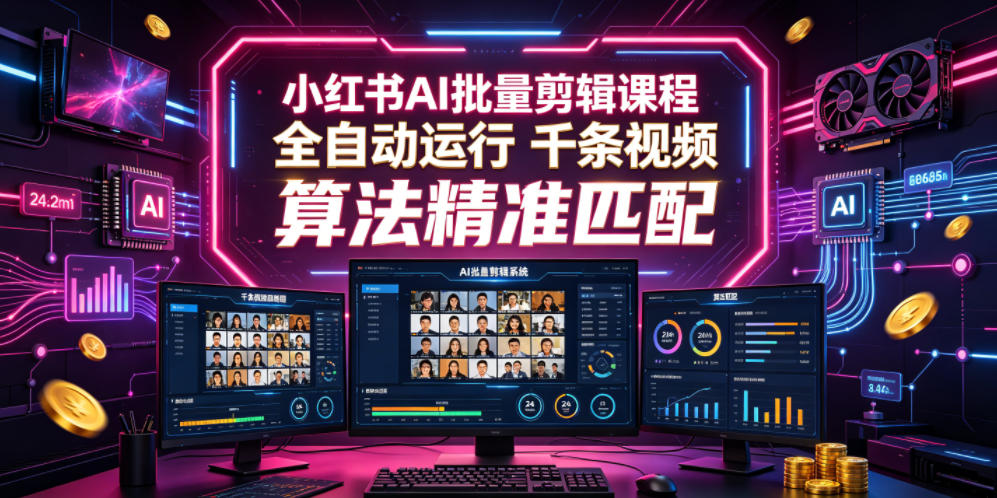 小红书AI批量剪辑课程,24小时全自动运行,解放双手专注运营,千条视频批量处理,小红书算法精准匹配-副业资源网