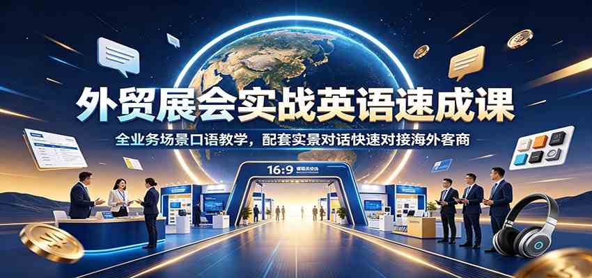 外贸展会实战英语速成课:全业务场景口语教学,配套实景对话快速对接海外客商-副业资源网