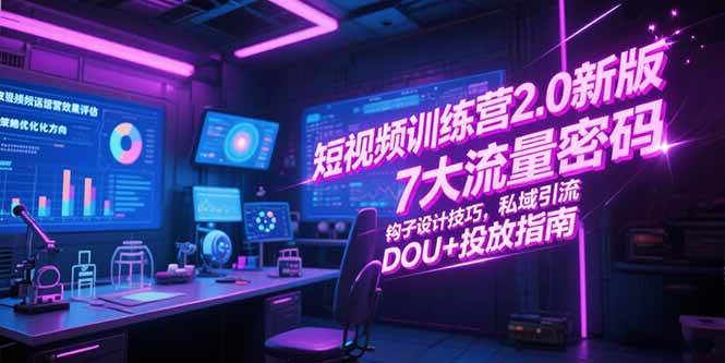 （15255期）短视频训练营2.0新版，7大流量密码/钩子设计技巧/私域引流/DOU+投放指南-副业资源网
