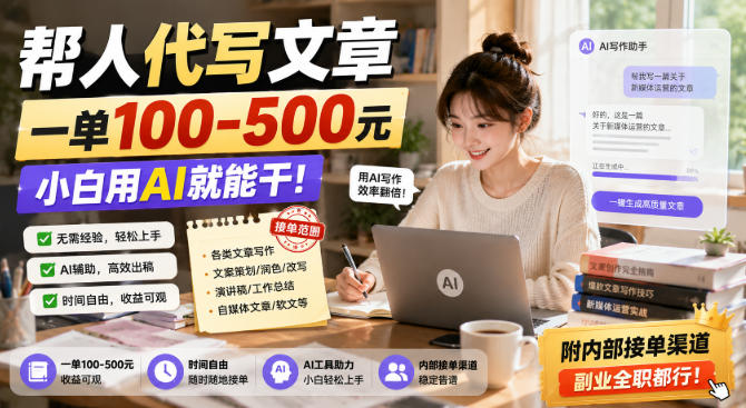 帮人代写文章，一单100-500，小白用AI就能干，附内部接单渠道，副业全职都行【揭秘】-副业资源网