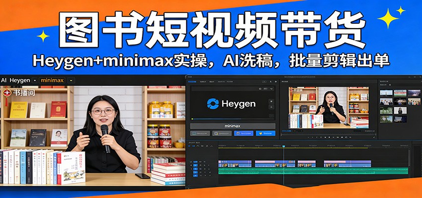 图书短视频带货：Heygen+minimax实操，AI洗稿 ，批量剪辑出单-副业资源网