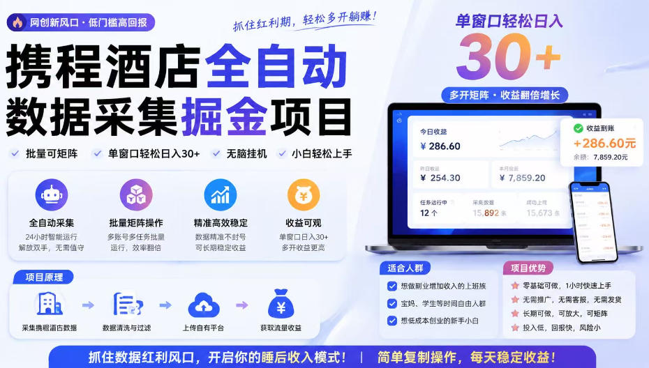 携程酒店采集挂G项目,批量可矩阵,单机轻松日入300+,开启你的睡后收入模式!【揭秘】-副业资源网