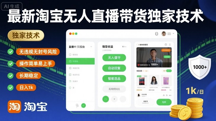 最新淘宝无人直播带货独家技术，无违规无封号风险，操作简单易上手，长期稳定日入1k【揭秘】-副业资源网