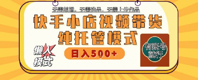 快手小店托管代运营，无需剪辑，无需选品，无需上传作品，全程无需操作，轻松月入5k+【揭秘】-副业资源网