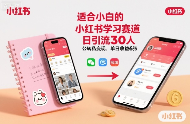 适合小白的小红书学习赛道,日引流30人,公转私变现,单日收益6张-副业资源网