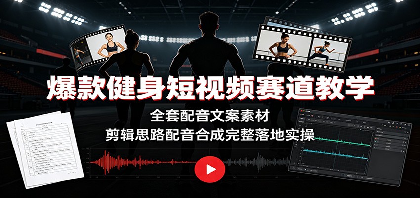 爆款健身短视频赛道教学：全套配音文案素材，剪辑思路配音合成完整落地实操-副业资源网