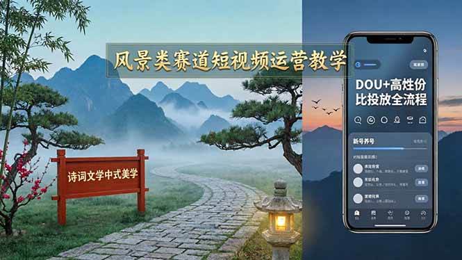 (17992期)风景类赛道短视频运营教学:诗词文学中式美学,新号养号对标账号定位,DOU+高性价比投放全流程-副业资源网