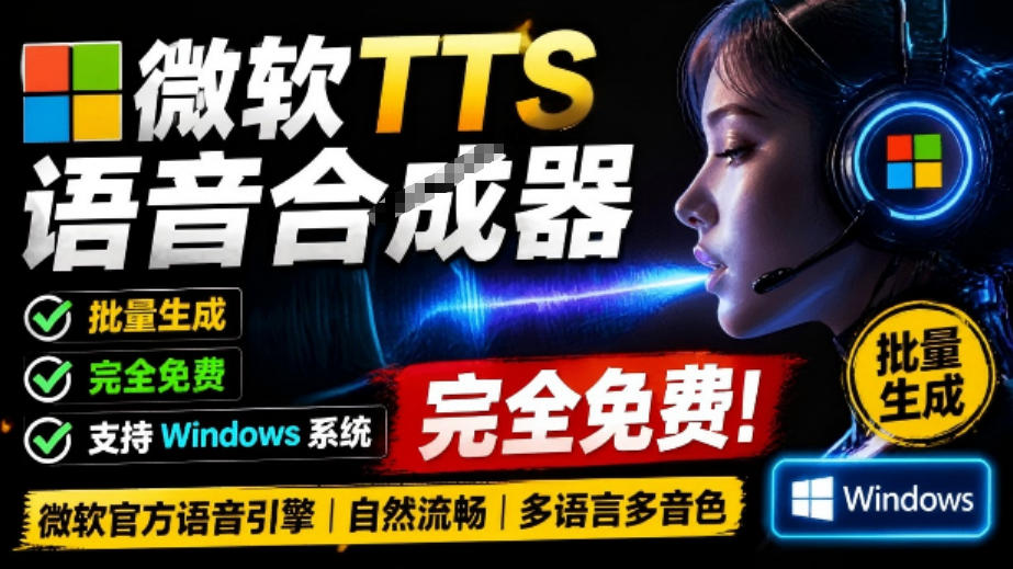 微软TTS免费语音配音生成器，完全免费，支持多语音、多音色选择，Windows系统专用TTS语音合成器-副业资源网