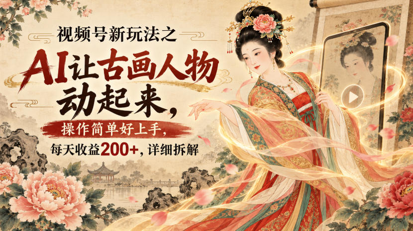 视频号新玩法之AI让古画人物动起来，操作简单好上手，每天收益200+，详细拆解-副业资源网