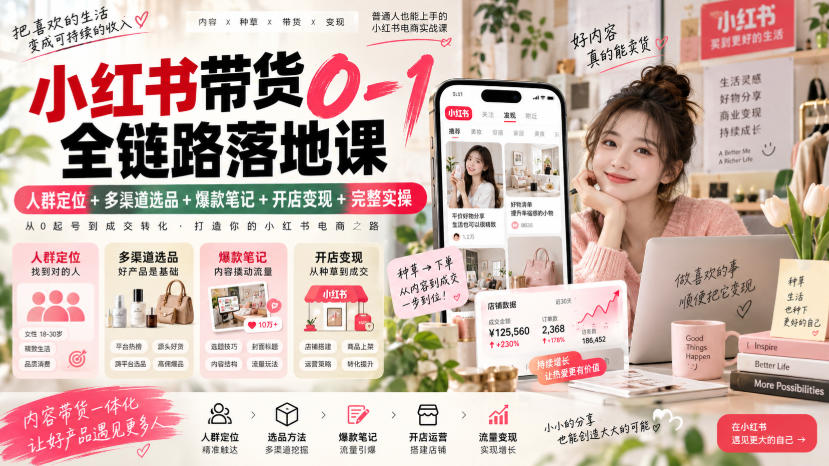 小红书带货0-1全链路落地课｜人群定位+多渠道选品+爆款笔记+开店变现完整实操-副业资源网