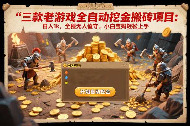 三款老游戏全自动挖金搬砖项目：日入1k，全程无人值守，小白宝妈轻松上手【揭秘】-副业资源网