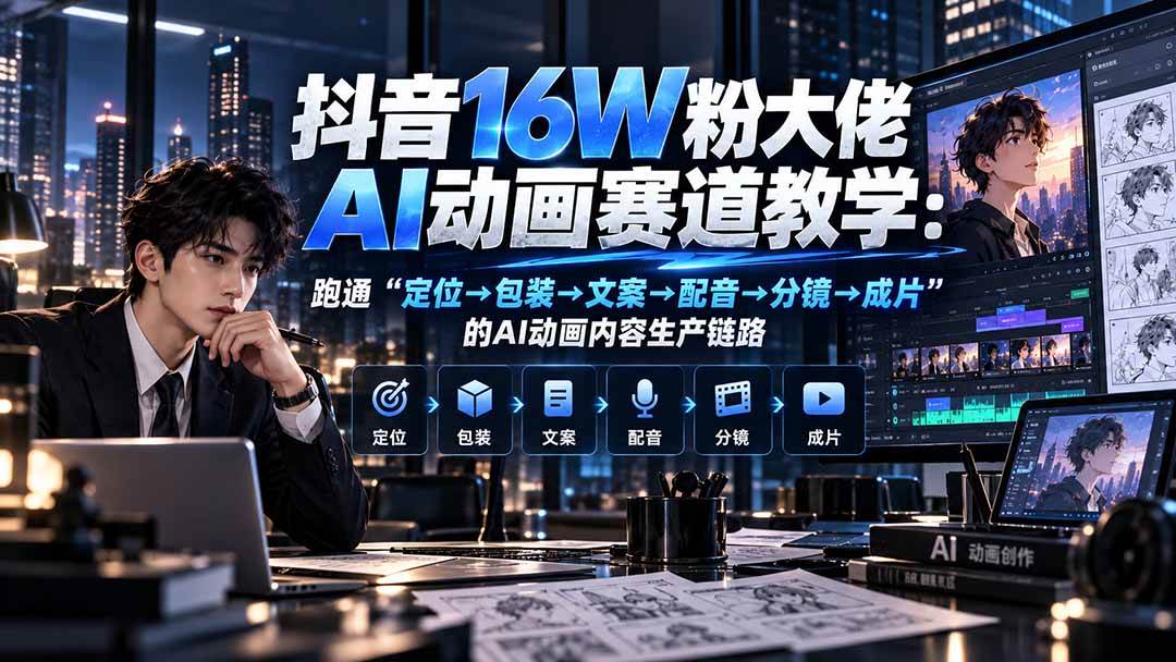 （20791期）抖音16W粉大佬规则门禁AI动画赛道教学：跑通“定位→包装→文案→配音→分镜→成片”的AI动画内容生产链路-副业资源网