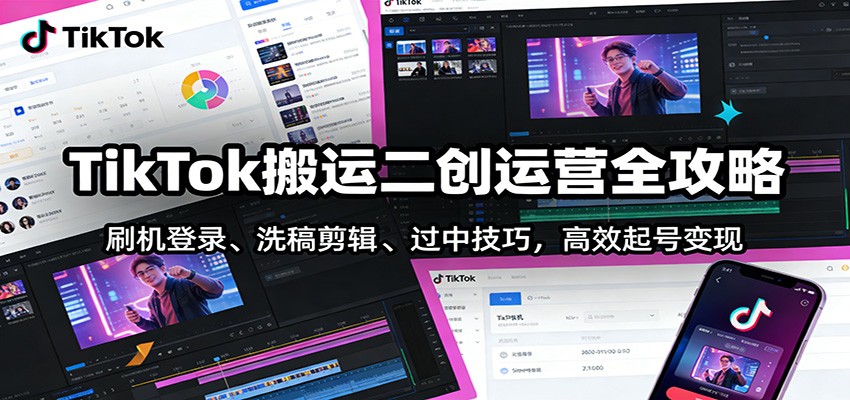 TikTok搬运二创运营全攻略：刷机登录、洗稿剪辑 、过中技巧，高效起号变现-副业资源网