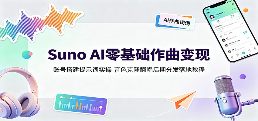 Suno AI零基础作曲变现：账号搭建提示词实操，音色克隆翻唱后期分发落地教程-副业资源网