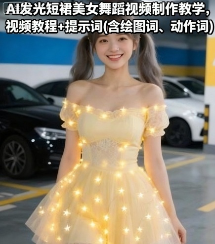 AI发光短裙美女舞蹈视频制作教学，视频教程+提示词(含绘图词、动作词)-副业资源网