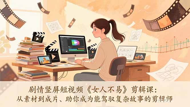 （17305期）剧情竖屏短视频《女人不易》剪辑课：从素材到成片、助你成为能驾驭复杂故事的剪辑师-副业资源网