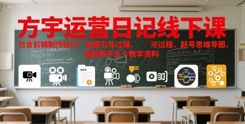 方宇运营日记线下课，包含剪辑制作技巧、拍摄引导过程、起号思维导图、选题等多个教学资料-副业资源网