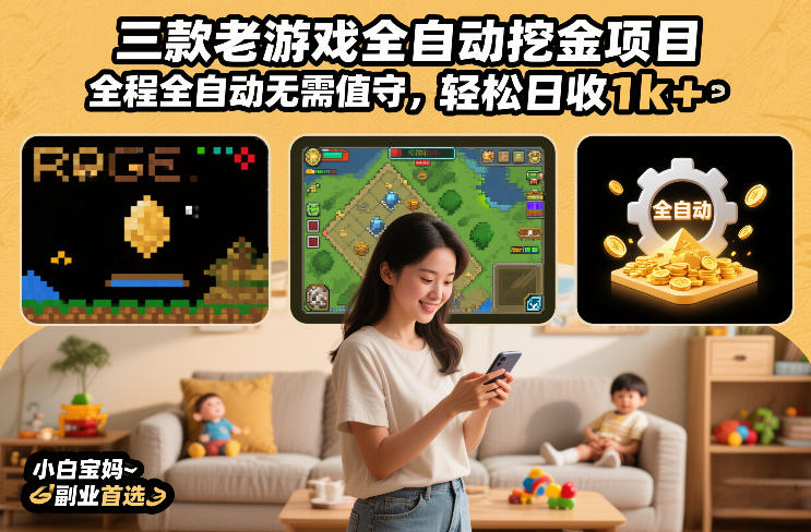 三款老游戏全自动挖金项目，全程全自动无需值守，轻松日收1k+，小白宝妈副业首选【揭秘】-副业资源网