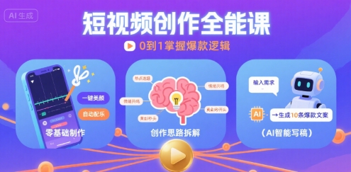 短视频创作课，短视频制作、创作思路、Ai写爆款文案-副业资源网